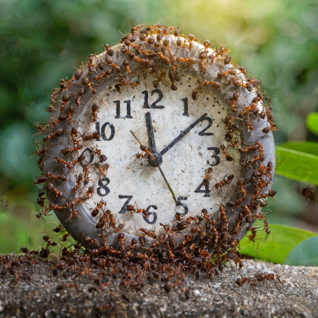 An ant-covered clock